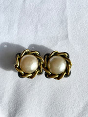 Vintage CHANEL earrings with chain and black leather frame. Perfect Chanel jewelry. 041205bs5