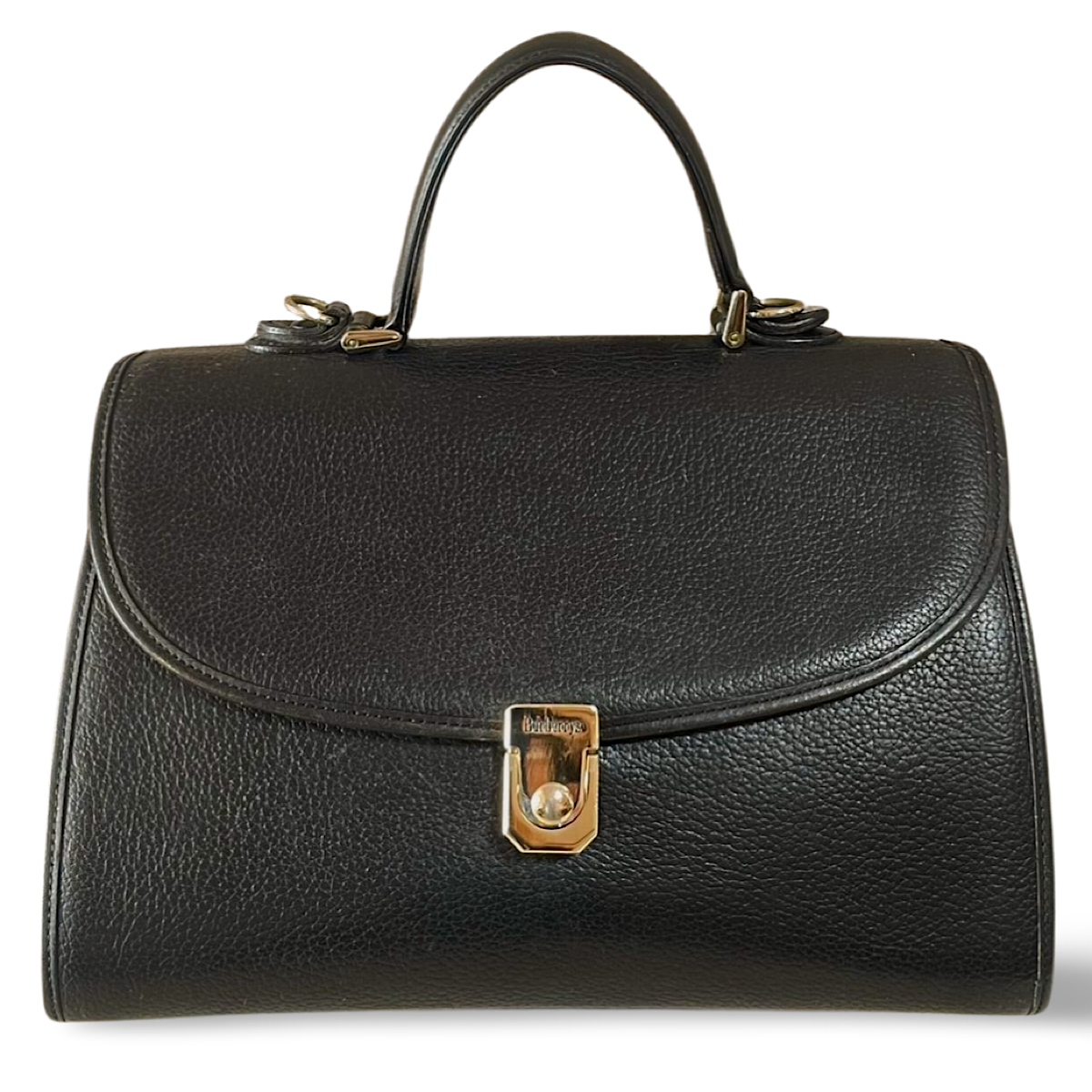 Vintage Burberry genuine black leather handbag with silver metal closure and Nova check linings. 070218ys4