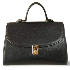 Vintage Burberry genuine black leather handbag with silver metal closure and Nova check linings. 070218ys4