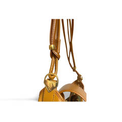 Vintage Yves Saint Laurent hobo bucket shoulder bag with camel brown leather trimmings and golden logo plate. YSL classic purse. 060823ac