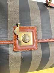Vintage FENDI pecan stripe large handbag, purse with brown leather trimming and gold tone closure, Fendi classic bag. 070819ac1