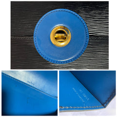 Vintage Louis Vuitton rare black epi mod shoulder bag with blue bullseye. Unique epi purse. 060810r1