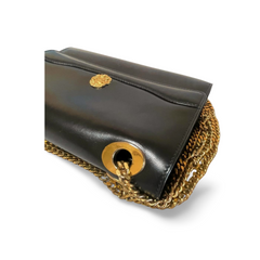Vintage CELINE black leather shoulder bag with golden triomphe logo motif. Rare Celine purse. 060723ac4