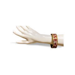 Vintage Hermes cloisonne enamel golden thick bangle, bracelet with birds and leaves. Must have beautiful jewelry. 061113r1