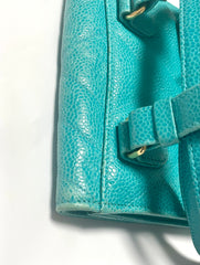 Vintage CHANEL turquoise blue caviar v stitch, chevron, waist bag, hip bag, fanny pack with matching belt with golden cc mark closure. 070225ac3