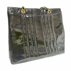 Vintage CHANEL 2.55 combo design black patent enamel chain shoulder bag with vertical stiches and golden CC closure hock. 050815ac2
