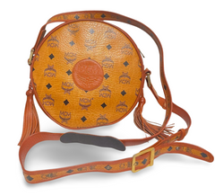 Vintage MCM brown monogram round Suzy Wong shoulder bag with brown leather trimmings. Designed by Michael Cromer. Unisex. 070304ac1