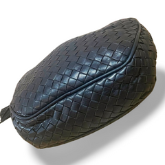 Vintage Bottega Veneta black intrecciato woven leather handbag with metal combo handles and a tassel. Rare masterpiece. 070822y1