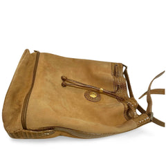 Vintage FENDI tan brown leather bucket hobo shoulder bag with croc embossed enamel leather trimmings and a golden logo charm. Unisex. 060711