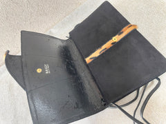 Vintage Bally black suede leather shoulder bag with leopard printed fur trimmings. Can be clutch purse. 070218ys9