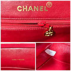 Vintage Chanel lipstick red wool jersey shoulder bag with turn lock cc closure. Kiss lock closure bag. 060810r2