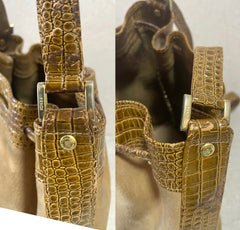 Vintage FENDI tan brown leather bucket hobo shoulder bag with croc embossed enamel leather trimmings and a golden logo charm. Unisex. 060711