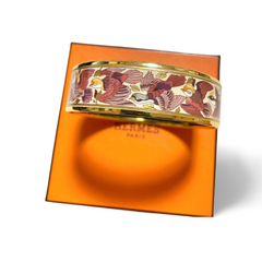 Vintage Hermes cloisonne enamel golden thick bangle, bracelet with birds and leaves. Must have beautiful jewelry. 061113r1