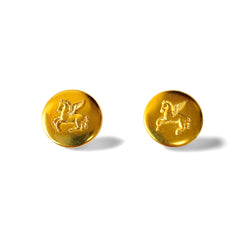 Vintage HERMES gold tone round earrings with Pegasus. 3cm width. Fabulous jewelry piece back in the old era. 050610ya