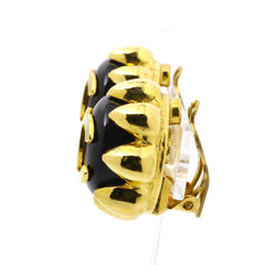 MINT. Vintage CHANEL round black and golden earrings with golden CC mark and crown frame. Bud design jewelry. 060225ac2