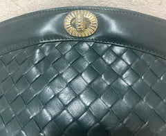 Vintage Bottega Veneta dark green intrecciato woven lamb leather pouch clutch bag. 070325ac2