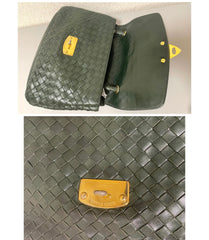 Vintage Bottega Veneta dark green intrecciato woven leather handbag. Rare masterpiece. 070324ac