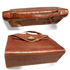 80s Vintage Mulberry croc embossed leather Kelly bag. Rare masterpiece you must get. 061003re1