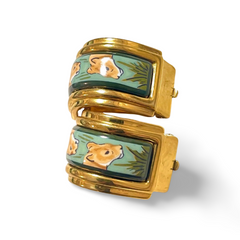 Vintage Hermes cloisonné ceramic enamel golden earrings with 2 female lion design. Twin lions. Great gift idea. 070225ac5