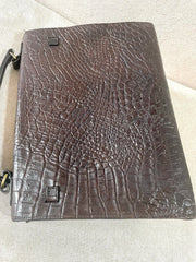 Vintage Mulberry darkbrown croc embossed leather Kelly bag with shoulder strap. Roger Saul era. Rare masterpiece. 070220yf