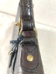 Vintage Mulberry darkbrown croc embossed leather Kelly bag with shoulder strap. Roger Saul era. Rare masterpiece. 070220yf