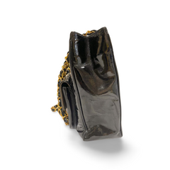 Vintage CHANEL 2.55 combo design black patent enamel chain shoulder bag with vertical stiches and golden CC closure hock. 050815ac2