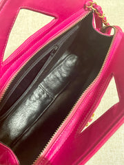 Vintage CHANEL pink lamb leather chain shoulder bag with fringe. Rare triangle handle handbag. Must have purse. 070225ac6