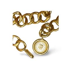 Vintage CHANEL thick chain belt with golden mademoiselle and CC charm. Nice and heavy single layer belt. 060715ys1