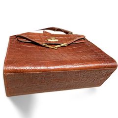 80s Vintage Mulberry croc embossed leather Kelly bag. Rare masterpiece you must get. 061003re1