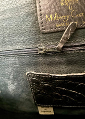 Vintage Mulberry darkbrown croc embossed leather Kelly bag with shoulder strap. Roger Saul era. Rare masterpiece. 070220yf