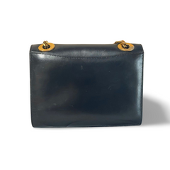 Vintage CELINE black leather shoulder bag with golden triomphe logo motif. Rare Celine purse. 060723ac4