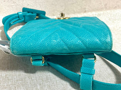 Vintage CHANEL turquoise blue caviar v stitch, chevron, waist bag, hip bag, fanny pack with matching belt with golden cc mark closure. 070225ac3