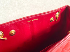 Vintage CHANEL red lambskin square shoulder bag with gold tone chain straps and gold CC. Paris limited edition. Classic purse. 060719ys