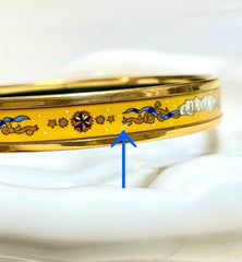 Vintage Hermes yellow cloisonne enamel bangle with star, cloud, and arabesque design. Classic bracelet. 070128ac4