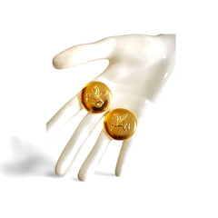 Vintage HERMES gold tone round earrings with Pegasus. 3cm width. Fabulous jewelry piece back in the old era. 050610ya