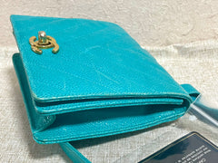 Vintage CHANEL turquoise blue caviar v stitch, chevron, waist bag, hip bag, fanny pack with matching belt with golden cc mark closure. 070225ac3