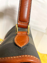 Vintage FENDI pecan stripe large handbag, purse with brown leather trimming and gold tone closure, Fendi classic bag. 070819ac1
