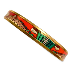 Vintage Hermes gold and red and orange cloisonne enamel bangle with Jaguar couple. CIRCUS. Made in Austria. Cheetah, panther. 070512m2