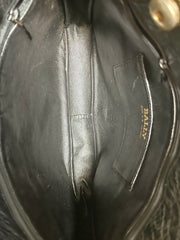 80's vintage BALLY, genuine black ostrich leather chain shoulder bag with golden logo. Classic purse made in West Germany. 051003ya1