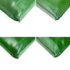 Vintage FENDI green leather shoulder bag, large clutch purse with logo and Jenus motif at front. 070908y1