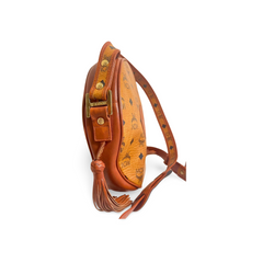Vintage MCM brown monogram round Suzy Wong shoulder bag with brown leather trimmings. Designed by Michael Cromer. Unisex. 070304ac1