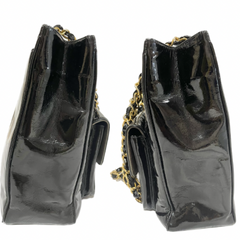 Vintage CHANEL 2.55 combo design black patent enamel chain shoulder bag with vertical stiches and golden CC closure hock. 050815ac2