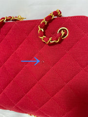 Vintage Chanel lipstick red wool jersey shoulder bag with turn lock cc closure. Kiss lock closure bag. 060810r2