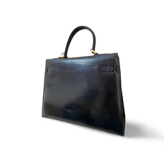 80's vintage BALLY black boxcalf leather kelly bag. Classic masterpiece handbag. 051203m1