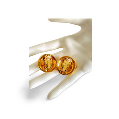 MINT. Vintage CHANEL golden round earrings with embossed Chanel letter logo. Classic vintage Chanel jewelry. 060728br7