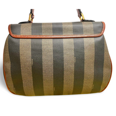 Vintage FENDI pecan stripe large handbag, purse with brown leather trimming and gold tone closure, Fendi classic bag. 070819ac1