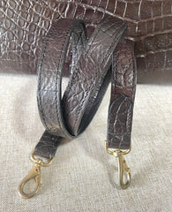 Vintage Mulberry darkbrown croc embossed leather Kelly bag with shoulder strap. Roger Saul era. Rare masterpiece. 070220yf