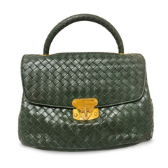 Vintage Bottega Veneta dark green intrecciato woven leather handbag. Rare masterpiece. 070324ac