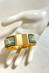 Vintage Hermes cloisonne enamel golden click and clack Flacon bangle with lion couple design. 050510ra2