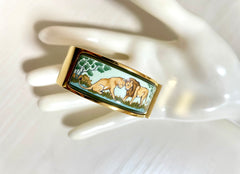 Vintage Hermes cloisonne enamel golden click and clack Flacon bangle with lion couple design. 050510ra2